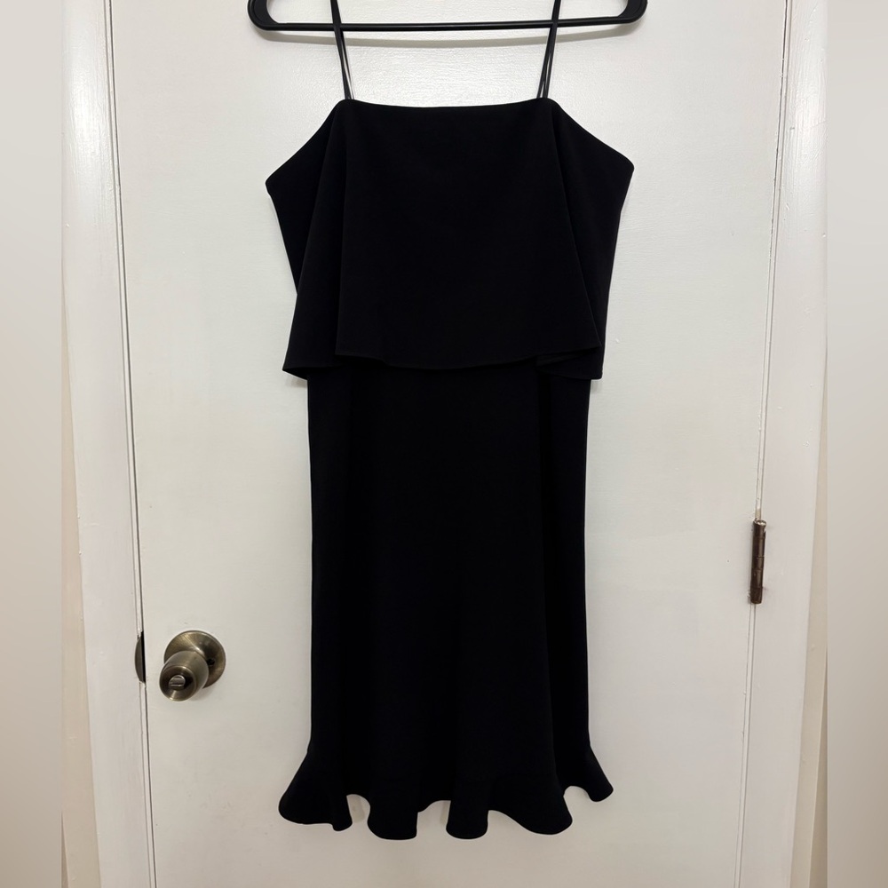 H Halston Black Strapless Popover Flounce Hem Mini Dress Women’s Size 10